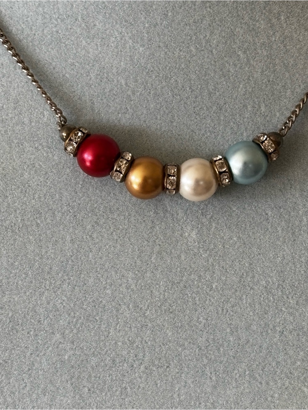 Multicolor Pearl Bead Choker with crystal Rhinestone Spacer Accents